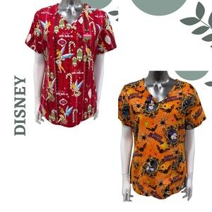DISNEY Scrub Tops – Set of 2 (Holiday & Halloween Theme!) 🎃🎄
Size: Small Cotton